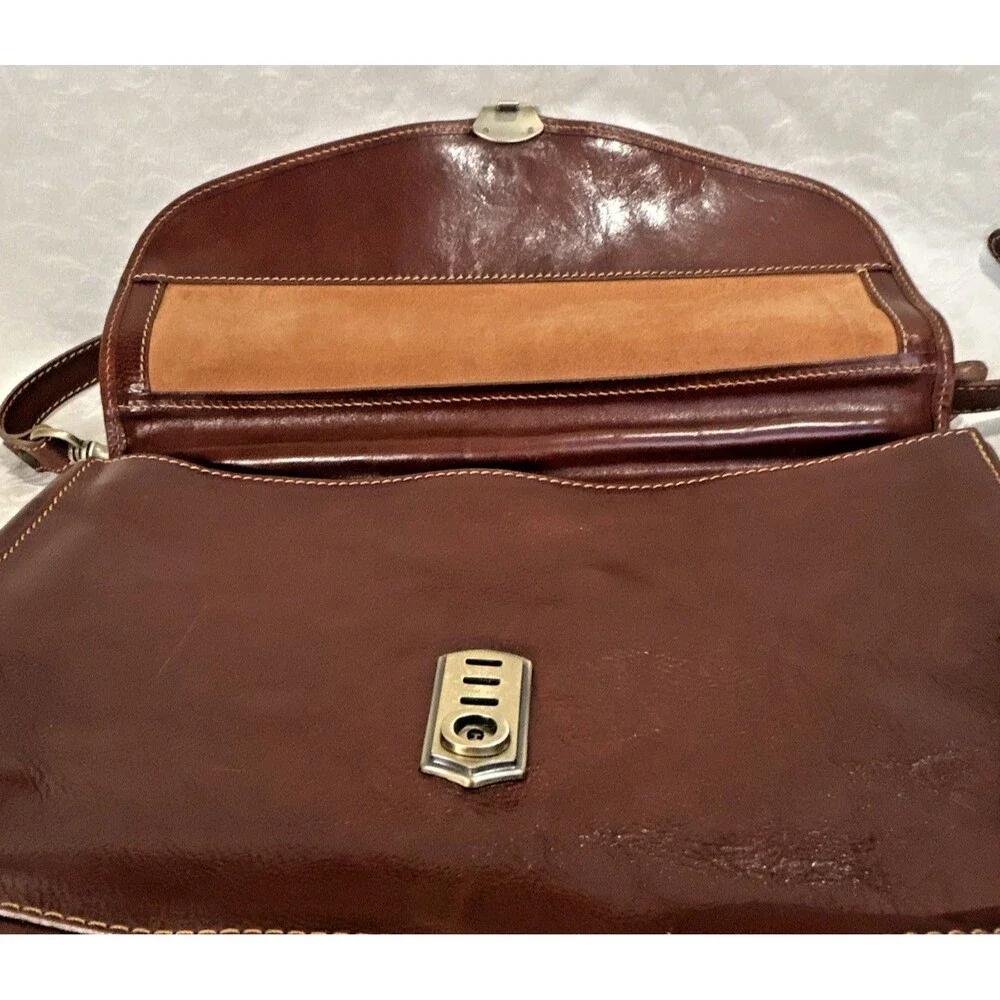 Cenzo Italian Leather Briefcase Messenger Bag Floto Laptop Case Satchel Brown WR